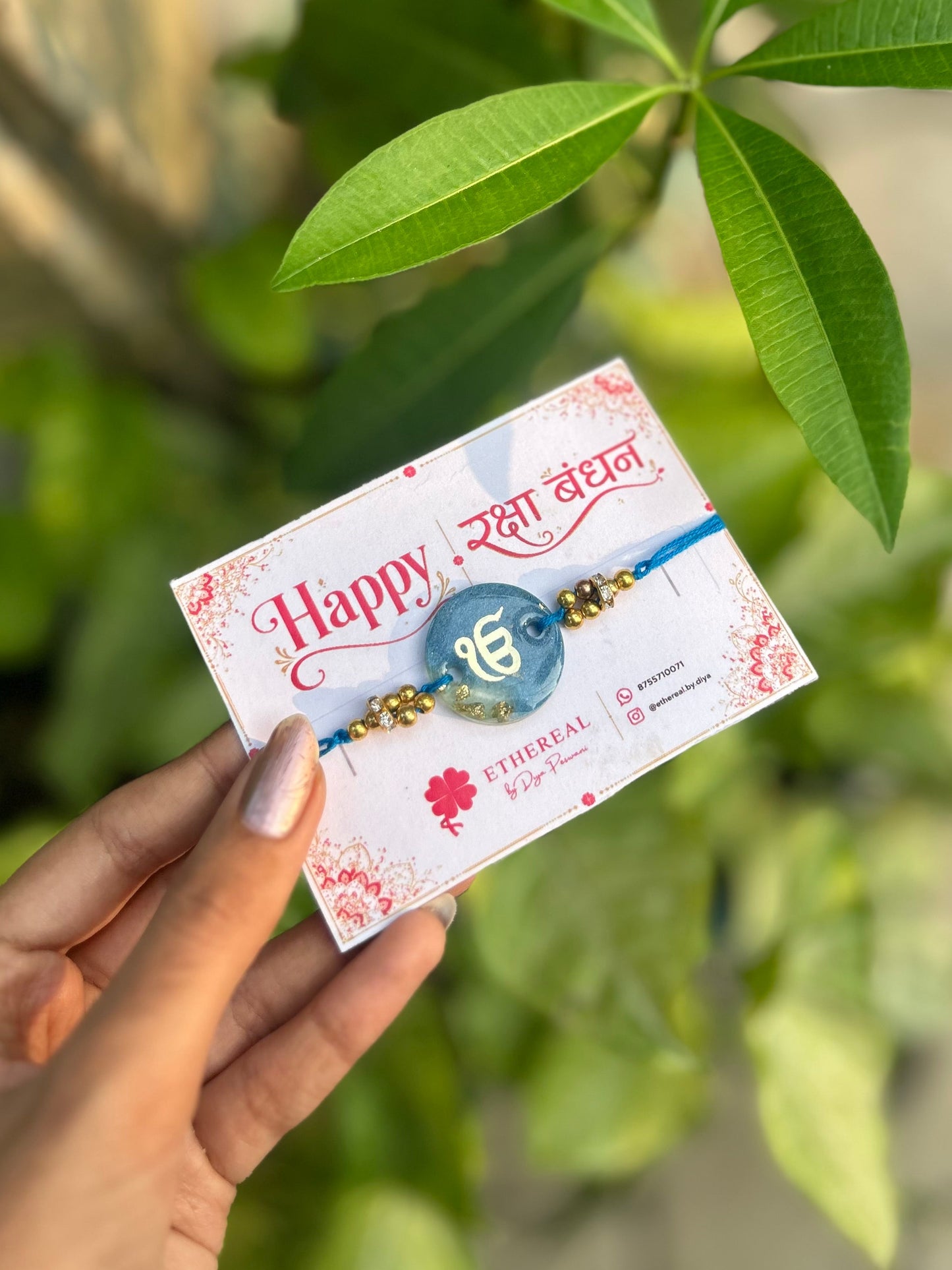 Ik onkar🕉️🪯 - blue gold resin rakhi💕