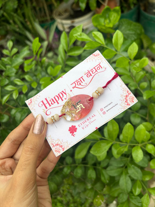 Swastik rakhi💗- red and gold resin rakhi