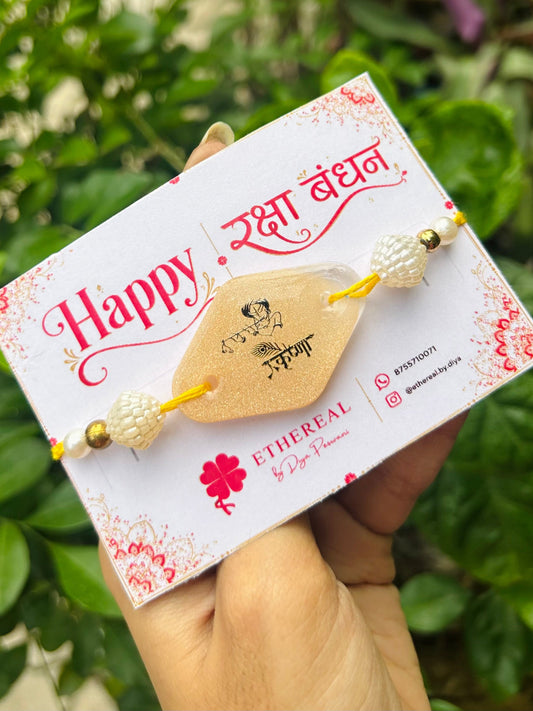 Shri Krishna🪈🪷- golden resin rakhi