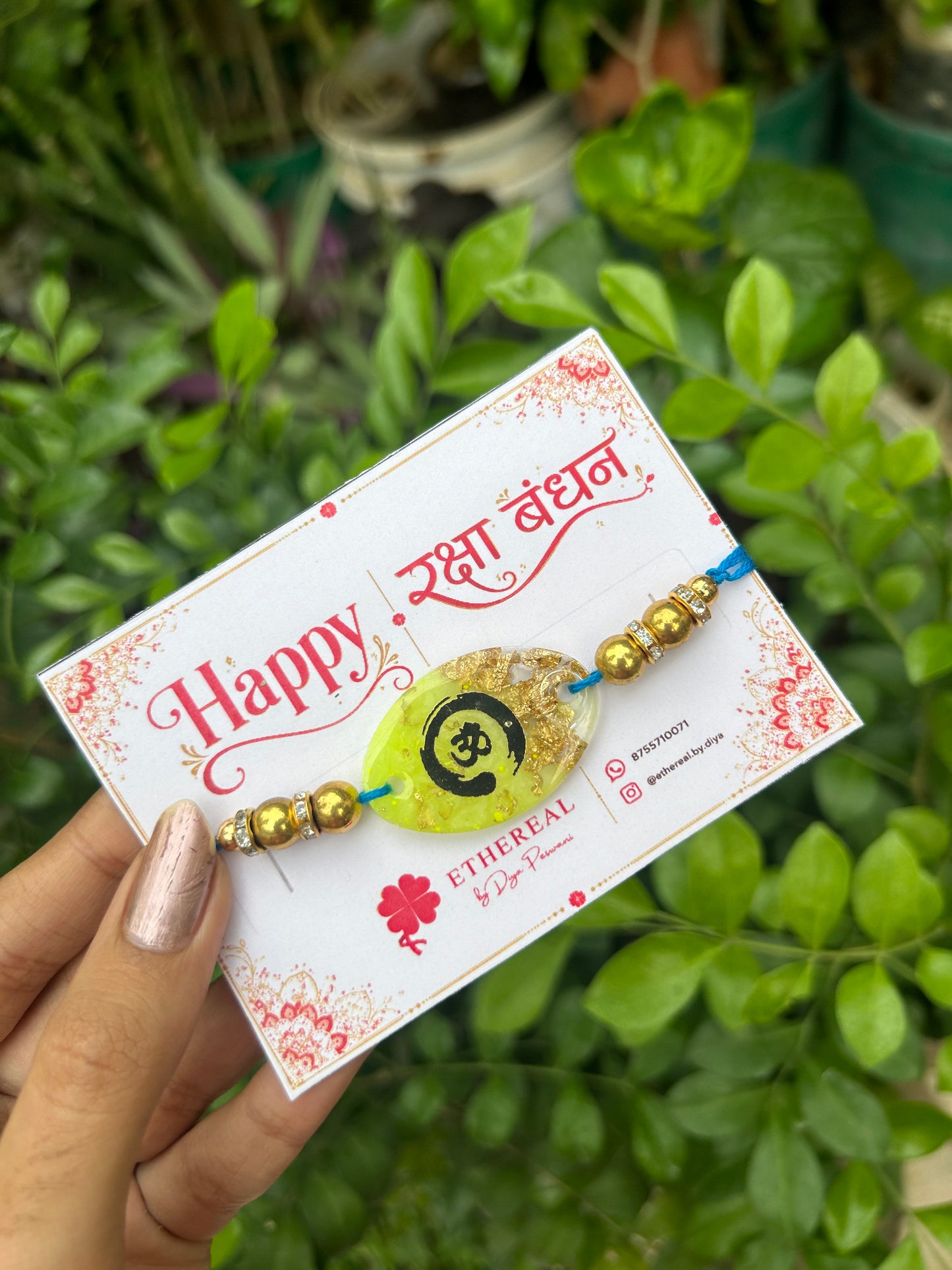 Om - Green and Gold Resin rakhi🕉️✨
